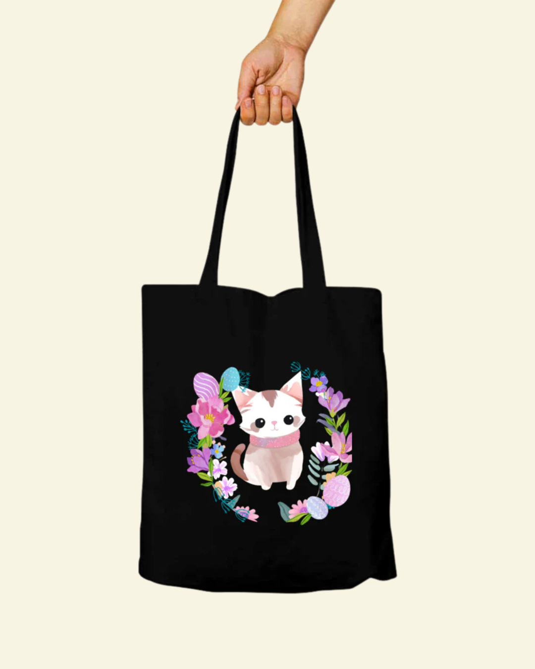 Flower Cat Tote Bag - Zipper