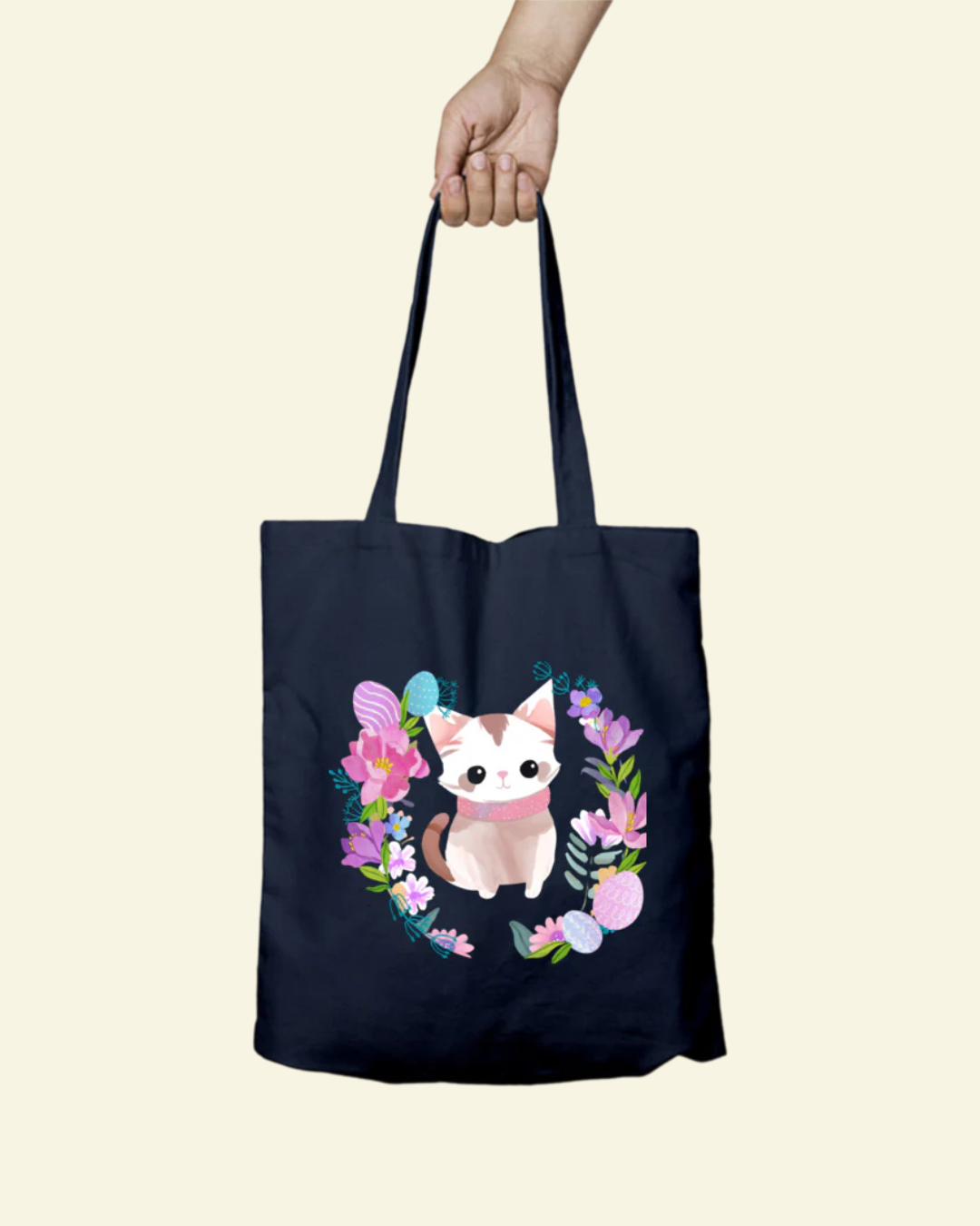 Flower Cat Tote Bag - Zipper